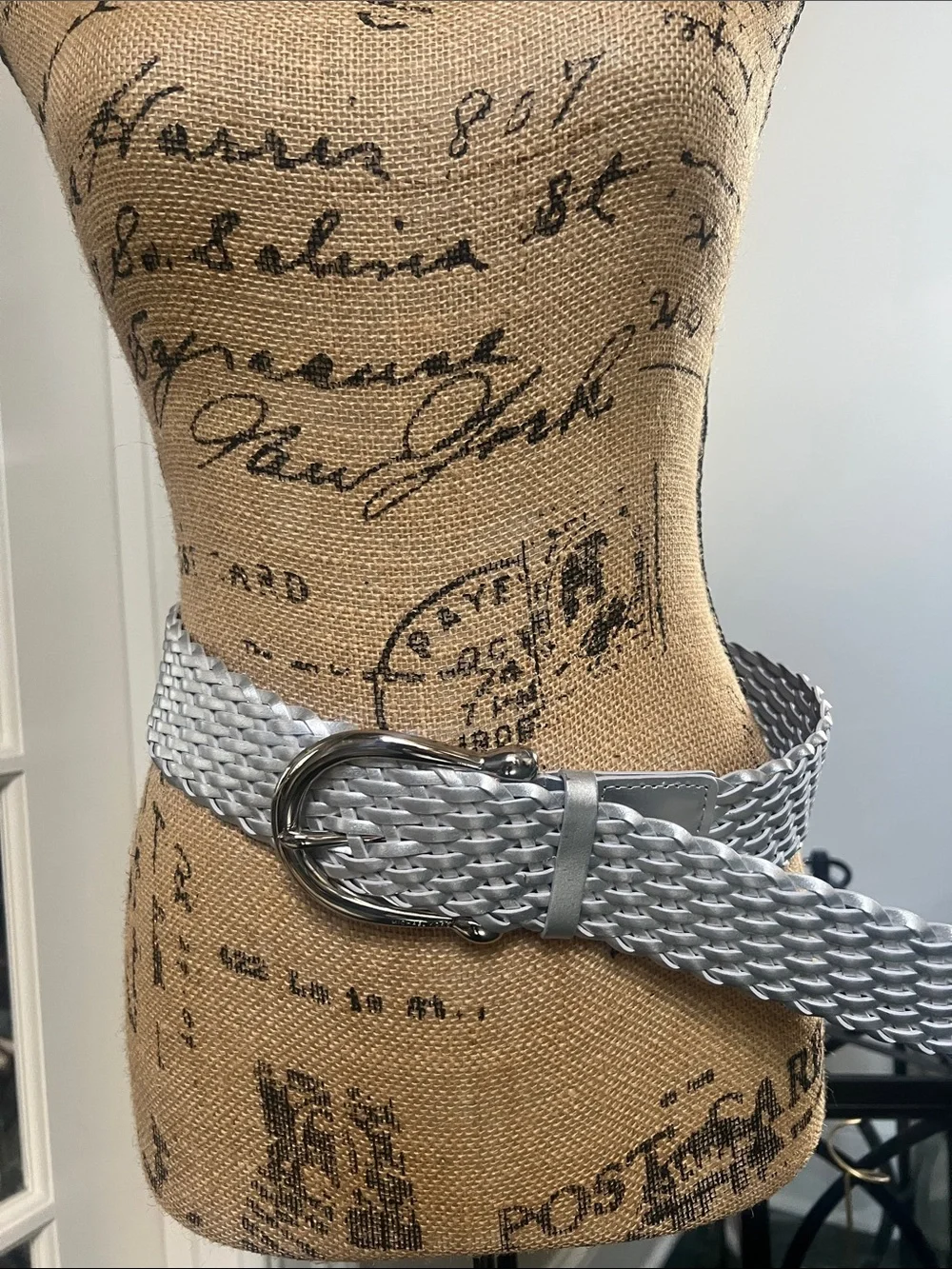 Michael Michael Kors Sz M Woven Leather Silver Women's Belt Statement Concert